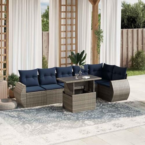 HOMEELIKE 7-teiliges Gartensofa-Set mit Kissen, grau, Polyrattan von HOMEELIKE