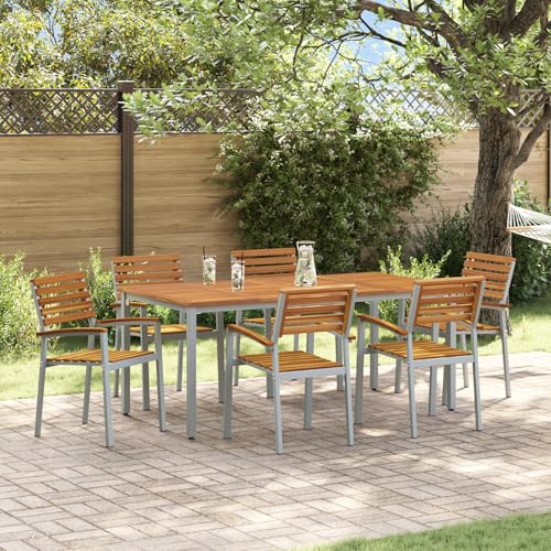 HOMEELIKE 7-teiliges Gartentisch-Set aus massivem Akazienholz und Metall von HOMEELIKE
