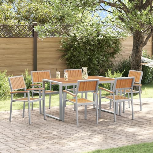 HOMEELIKE 7-teiliges Gartentisch-Set aus massivem Akazienholz und Metall von HOMEELIKE