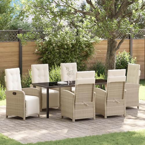 HOMEELIKE 7-teiliges Gartentisch-Set mit Kissen aus beigem Poly-Rattan von HOMEELIKE