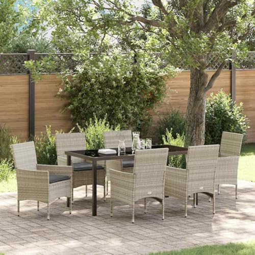 HOMEELIKE 7-teiliges Gartentischset mit Kissen in Hellgrau aus Poly-Rattan HOMEELIKE 7-teiliges Gartentischset mit Kissen in Hellgrau aus Poly-Rattan von HOMEELIKE