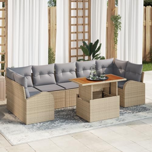 HOMEELIKE 8-TLG. Garten-Essgruppe mit Kissen Beige Poly Rattan Akazie von HOMEELIKE