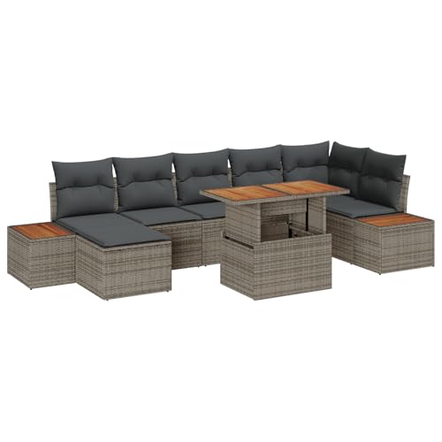 HOMEELIKE 8-TLG. Garten-Essgruppe mit Kissen Grau Poly Rattan Akazie von HOMEELIKE