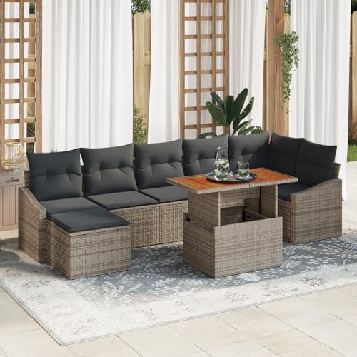 HOMEELIKE 8-TLG. Garten-Essgruppe mit Kissen Grau Poly Rattan Akazie von HOMEELIKE