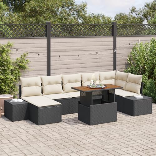 HOMEELIKE 8-TLG. Garten-Essgruppe mit Kissen Schwarz Poly Rattan Akazie von HOMEELIKE