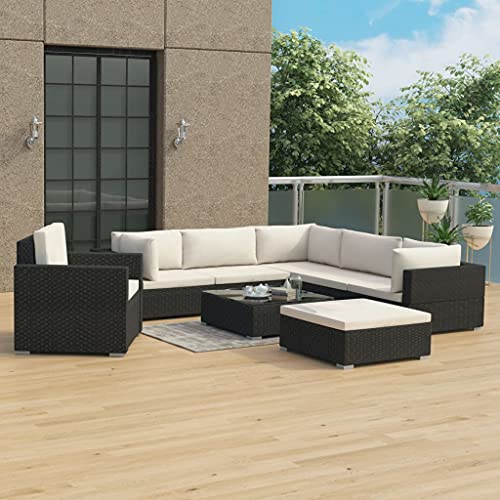 HOMEELIKE 8-TLG. Garten-Lounge-Set mit Auflagen Poly Rattan Schwarz HOMEELIKE 8-TLG. Garten-Lounge-Set mit Auflagen Poly Rattan Schwarz von HOMEELIKE