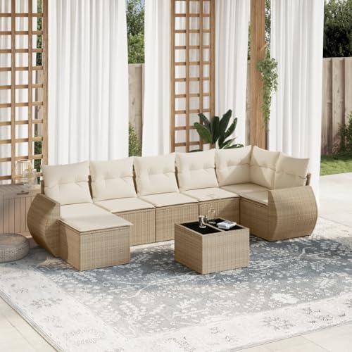HOMEELIKE 8-TLG. Garten-Sofagarnitur mit Kissen Beige Poly Rattan von HOMEELIKE