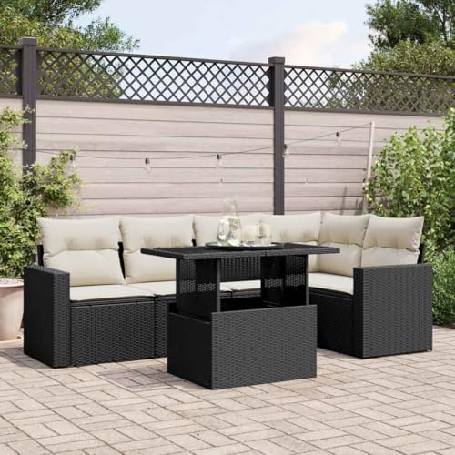 HOMEELIKE 1. Gartensofa-Set 8-TLG. mit Kissen Beige aus Poly Rattan, Verstellbarer Tisch, modulares Design f¨¹r Terrasse und Garten von HOMEELIKE