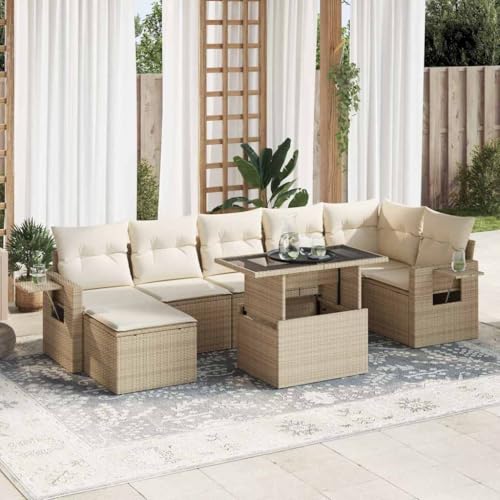 HOMEELIKE Gartensofa-Set 8-TLG mit Kissen Beige Poly Rattan HOMEELIKE Gartensofa-Set 8-TLG mit Kissen Beige Poly Rattan von HOMEELIKE