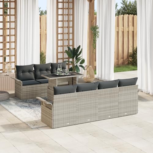 HOMEELIKE 8-TLG. Garten-Sofagarnitur mit Kissen Hellgrau Poly Rattan von HOMEELIKE