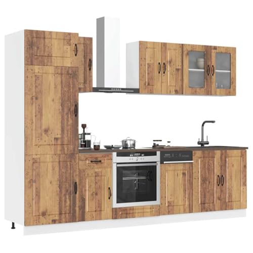 HOMEELIKE 8-TLG. K¨¹chenschrank-Set Kalmar Altholz-Optik Holzwerkstoff von HOMEELIKE