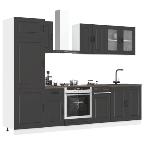 HOMEELIKE 8-TLG. K¨¹chenschrank-Set Kalmar Schwarz Holzwerkstoff von HOMEELIKE