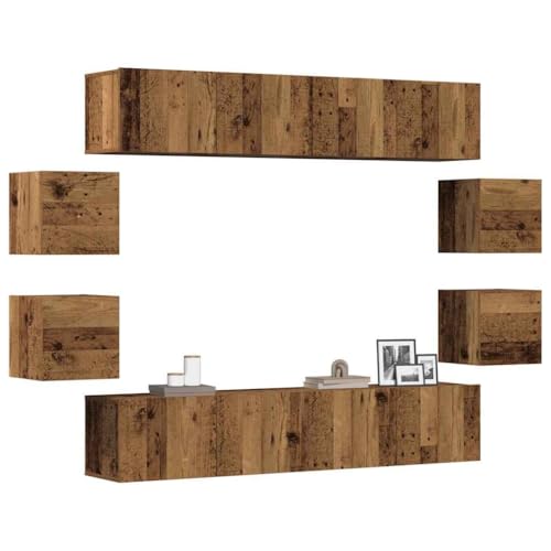 HOMEELIKE 8-TLG. TV-Schrank-Set Wandmontage Altholz-Optik Holzwerkstoff von HOMEELIKE