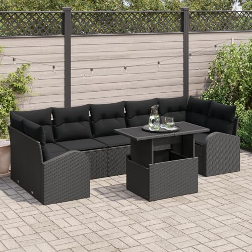 HOMEELIKE 8-teilige Garten Sofa Set mit Kissen Schwarzes Poly-Rattan von HOMEELIKE