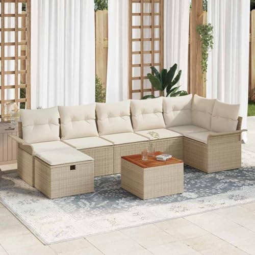 HOMEELIKE 8-teiliges Garten-Ledersofa-Set mit Kissen, beige Poly-Rattan HOMEELIKE 8-teiliges Garten-Ledersofa-Set mit Kissen, beige Poly-Rattan von HOMEELIKE
