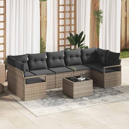 HOMEELIKE 8-teiliges Garten Schlafsofa Set mit Kissen Grau Poly Rattan von HOMEELIKE