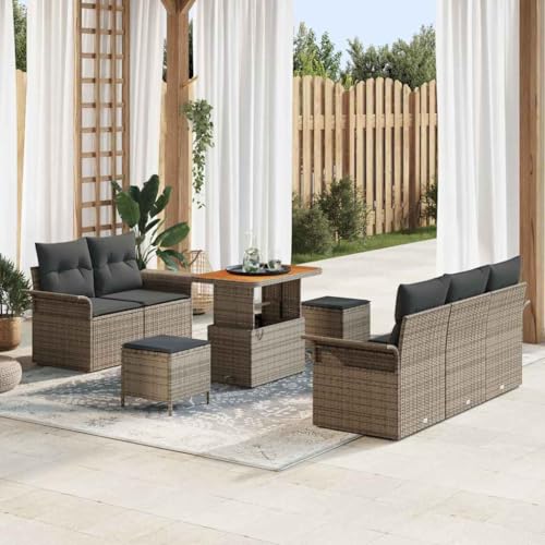 HOMEELIKE 8-teiliges Garten-Sofa-Set mit Kissen Grau Poly Rattan Akazie HOMEELIKE 8-teiliges Garten-Sofa-Set mit Kissen Grau Poly Rattan Akazie von HOMEELIKE