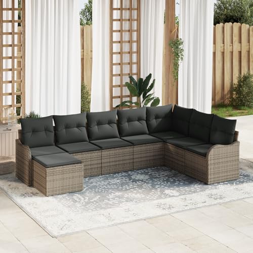 HOMEELIKE 8-teiliges Garten-Sofa-Set mit Kissen Grau Poly Rattan von HOMEELIKE