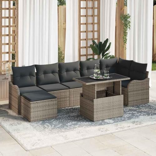 HOMEELIKE 8-teiliges Garten Sofa Set mit Kissen Grau Poly Rattan von HOMEELIKE