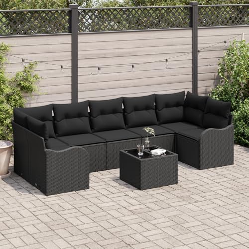 HOMEELIKE 8-teiliges Garten Sofa Set mit Kissen Schwarz Poly Rattan von HOMEELIKE