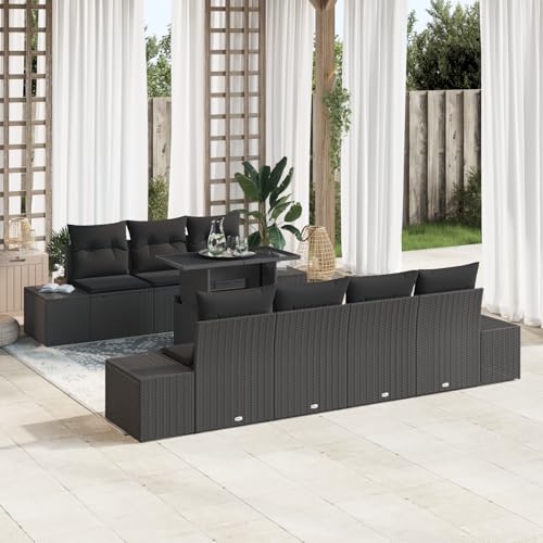 HOMEELIKE 8-teiliges Garten Sofa Set mit Kissen Schwarz Poly Rattan von HOMEELIKE