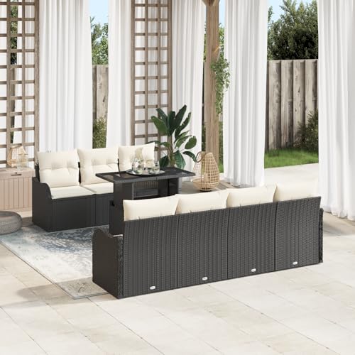 HOMEELIKE 8-teiliges Garten Sofa Set mit Kissen Schwarz Poly Rattan von HOMEELIKE