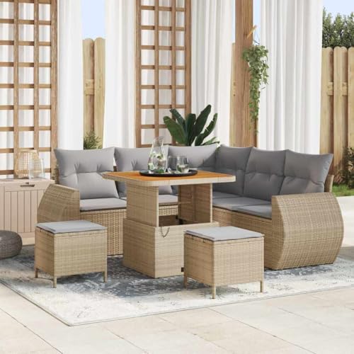 HOMEELIKE 8-teiliges Garten-Sofa-Set mit Kissen in Beige, aus Poly-Rattan und Akazie HOMEELIKE 8-teiliges Garten-Sofa-Set mit Kissen in Beige, aus Poly-Rattan und Akazie von HOMEELIKE