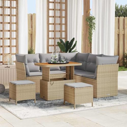 HOMEELIKE 8-teiliges Garten-Sofa-Set mit Kissen in Beige aus Poly Rattan und Akazie HOMEELIKE 8-teiliges Garten-Sofa-Set mit Kissen in Beige aus Poly Rattan und Akazie von HOMEELIKE