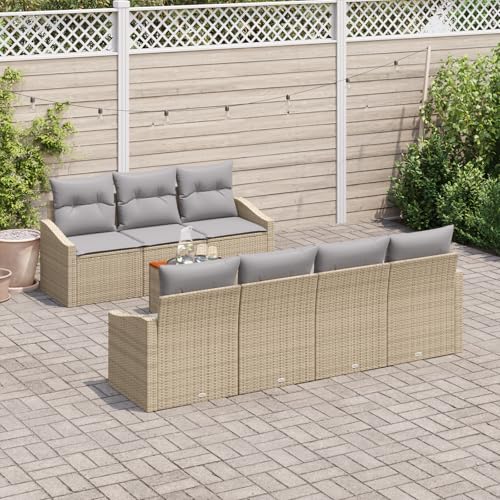 HOMEELIKE 8-teiliges Garten-Sofa-Set mit Kissen in Beige aus Poly-Rattan von HOMEELIKE