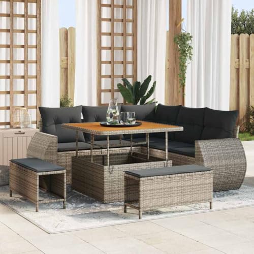 HOMEELIKE 8-teiliges Garten-Sofa-Set mit Kissen in Grau aus Poly Rattan und Akazie HOMEELIKE 8-teiliges Garten-Sofa-Set mit Kissen in Grau aus Poly Rattan und Akazie von HOMEELIKE