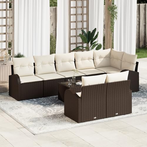 HOMEELIKE 8-teiliges Garten-Sofa-Set mit Kissen in Grau aus Poly-Rattan von HOMEELIKE