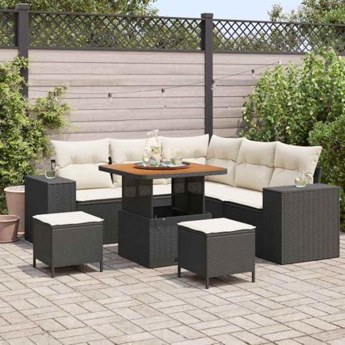 HOMEELIKE 8-teiliges Garten Sofa Set mit Kissen in Schwarz, Poly Rattan, geeignet f¨¹r Balkon und Garten von HOMEELIKE