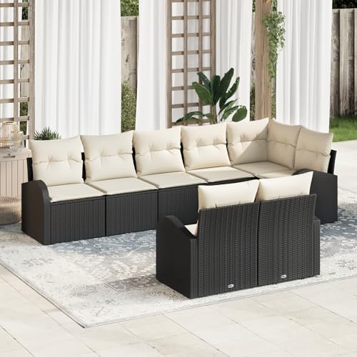 HOMEELIKE 8-teiliges Garten-Sofa-Set mit Kissen in Schwarz aus Poly-Rattan von HOMEELIKE