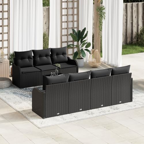 HOMEELIKE 8-teiliges Garten Sofa Set mit Kissen schwarzes Poly Rattan von HOMEELIKE