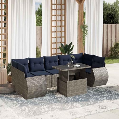 HOMEELIKE 8-teiliges Gartensofa-Set mit Kissen, grau, Polyrattan von HOMEELIKE
