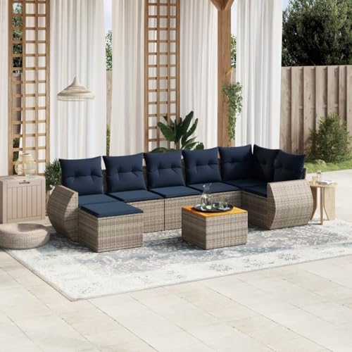 HOMEELIKE Polyrattan Gartensofa-Set mit 8 St¨¹hlen und Kissen Grau Wetterfest Bequem f¨¹r Outdoor von HOMEELIKE