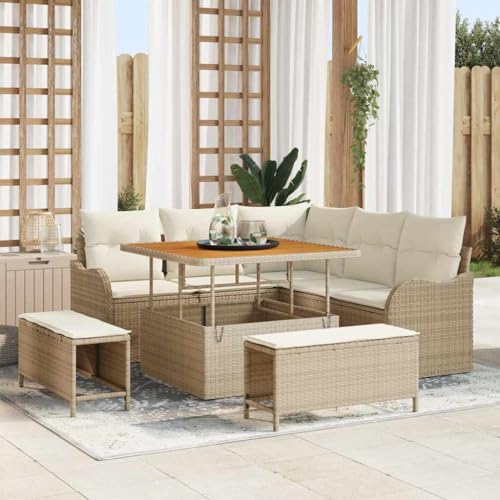 HOMEELIKE 8-teiliges Gartensofa-Set mit Kissen in Beige aus Poly Rattan und Akazie HOMEELIKE 8-teiliges Gartensofa-Set mit Kissen in Beige aus Poly Rattan und Akazie von HOMEELIKE
