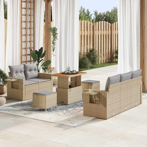 HOMEELIKE 8-teiliges Gartensofa-Set mit Kissen in Beige aus Poly-Rattan und Akazie HOMEELIKE 8-teiliges Gartensofa-Set mit Kissen in Beige aus Poly-Rattan und Akazie von HOMEELIKE