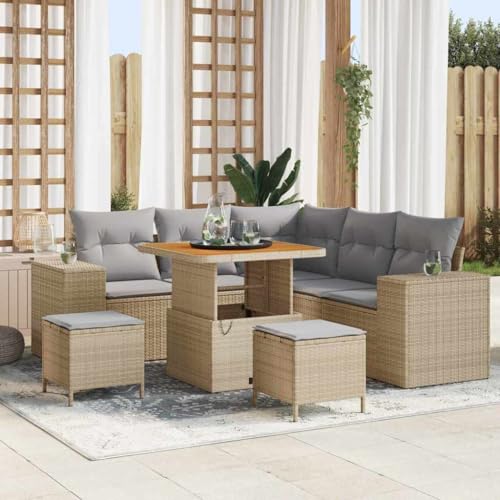 HOMEELIKE 8-teiliges Gartensofa-Set mit Kissen in Beige aus Poly Rattan und Akazie. HOMEELIKE 8-teiliges Gartensofa-Set mit Kissen in Beige aus Poly Rattan und Akazie. von HOMEELIKE