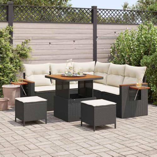 HOMEELIKE 8-teiliges Schwarz Poly-Rattan Garten Sofa Set mit Kissen - Ideal f¨¹r Grillpartys am Pool von HOMEELIKE