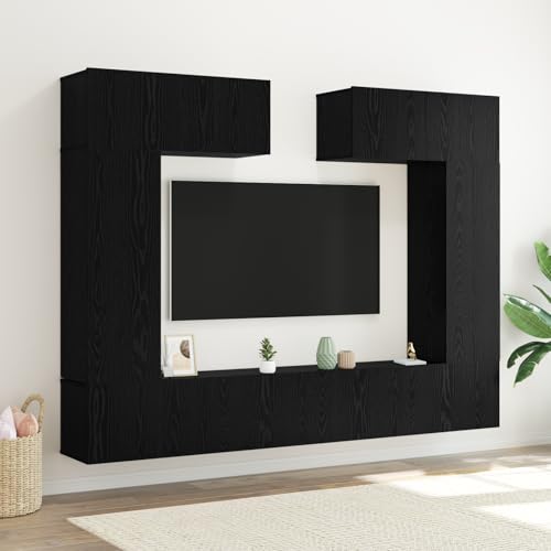 HOMEELIKE 8-teiliges TV-Schranksystem ¨C Wandmontage in Schwarz-Eiche, aus hochwertigem Holz von HOMEELIKE