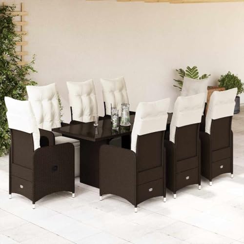 HOMEELIKE Garten-Bistro-Set 9-TLG mit Kissen Braun Poly Rattan HOMEELIKE Garten-Bistro-Set 9-TLG mit Kissen Braun Poly Rattan von HOMEELIKE