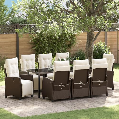 HOMEELIKE 9-TLG. Garten-Essgruppe Braun Poly Rattan von HOMEELIKE