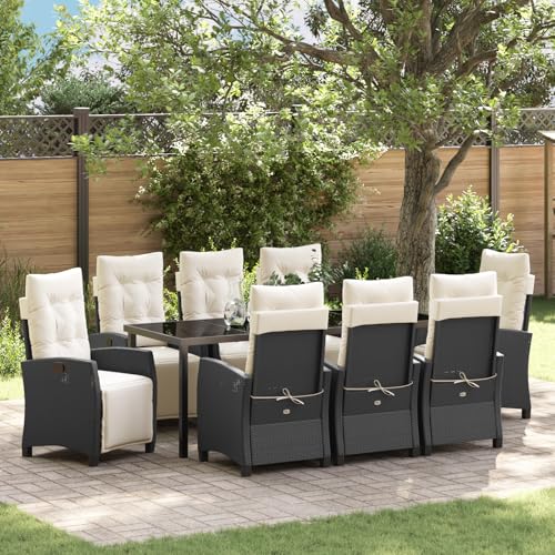 HOMEELIKE 9-TLG. Garten-Essgruppe Schwarz Poly Rattan von HOMEELIKE