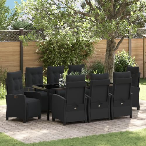 HOMEELIKE 9-TLG. Garten-Essgruppe Schwarz Poly Rattan von HOMEELIKE