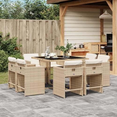 HOMEELIKE 9-TLG. Garten-Essgruppe mit Kissen Beige Poly Rattan von HOMEELIKE