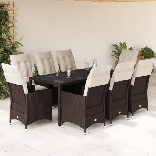 HOMEELIKE 9-TLG. Garten-Essgruppe mit Kissen Braun Poly Rattan von HOMEELIKE