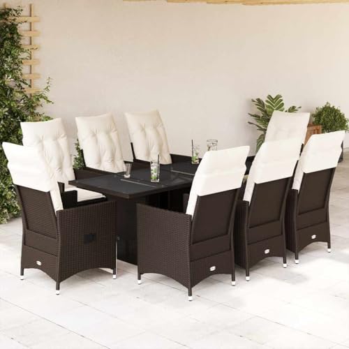 HOMEELIKE 9-TLG. Garten-Essgruppe mit Kissen Braun Poly Rattan von HOMEELIKE