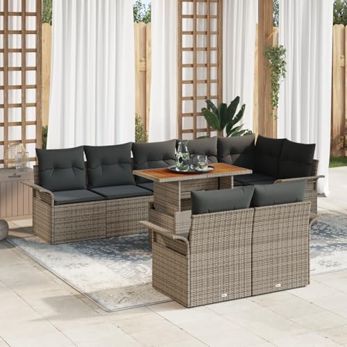 HOMEELIKE 9-TLG. Garten-Essgruppe mit Kissen Grau Poly Rattan Akazie von HOMEELIKE