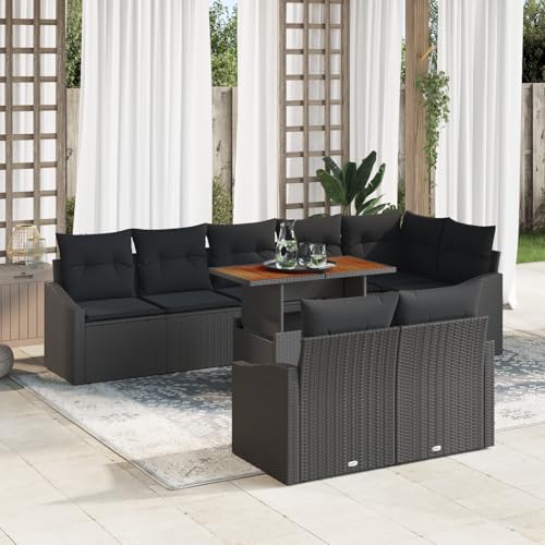 HOMEELIKE 9-TLG. Garten-Essgruppe mit Kissen Schwarz Poly Rattan Akazie von HOMEELIKE